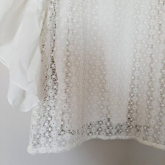 STELLA & DOT Gertie Crochet Eyelet Lace Blouse Boho Top White Sz L - Picture 8 of 12